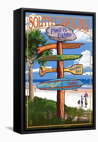 Pawleys Island, South Carolina - Sign Destinations-Lantern Press-Framed Stretched Canvas