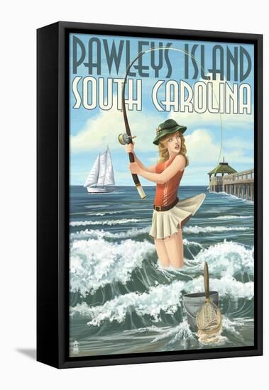 Pawleys Island, South Carolina - Surf Fishing Pinup Girl-Lantern Press-Framed Stretched Canvas