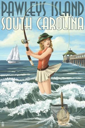 Pawleys Island, South Carolina - Surf Fishing Pinup Girl' Posters - Lantern  Press