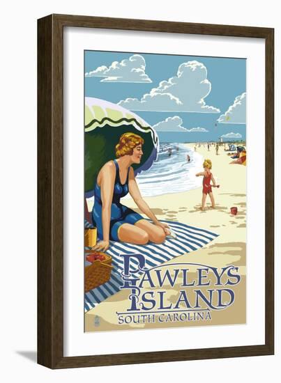 Pawleys Island, South Carolina - Woman on Beach-Lantern Press-Framed Art Print