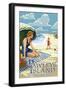 Pawleys Island, South Carolina - Woman on Beach-Lantern Press-Framed Art Print