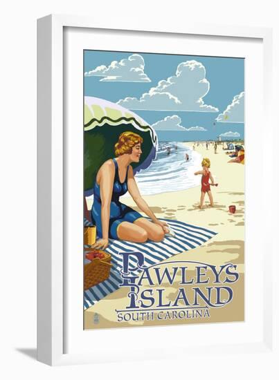 Pawleys Island, South Carolina - Woman on Beach-Lantern Press-Framed Art Print