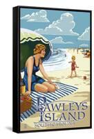 Pawleys Island, South Carolina - Woman on Beach-Lantern Press-Framed Stretched Canvas