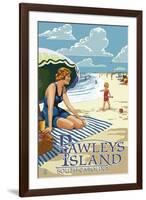 Pawleys Island, South Carolina - Woman on Beach-Lantern Press-Framed Art Print