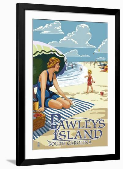 Pawleys Island, South Carolina - Woman on Beach-Lantern Press-Framed Art Print