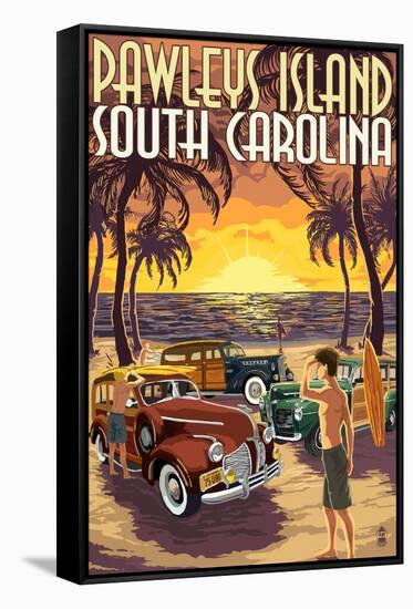 Pawleys Island, South Carolina - Woodies on Beach-Lantern Press-Framed Stretched Canvas