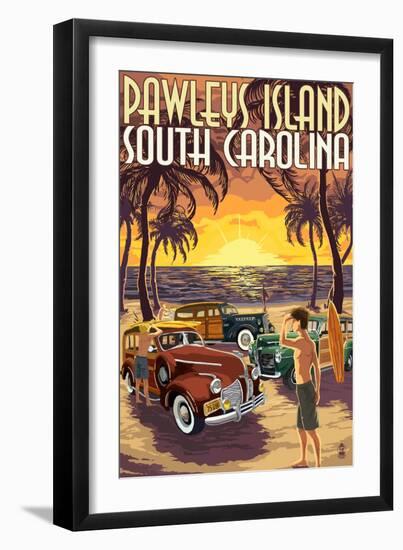 Pawleys Island, South Carolina - Woodies on Beach-Lantern Press-Framed Art Print