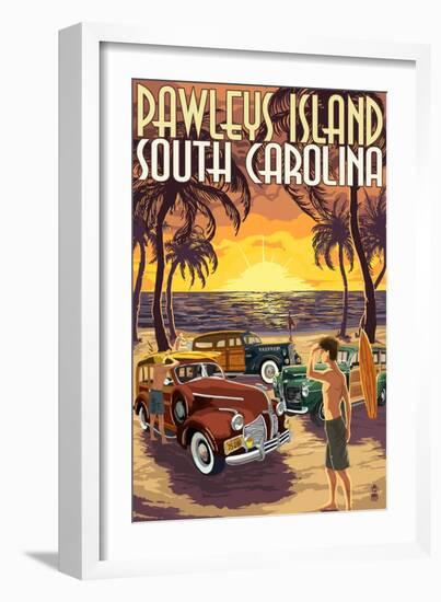 Pawleys Island, South Carolina - Woodies on Beach-Lantern Press-Framed Art Print