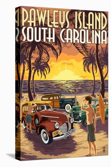 Pawleys Island, South Carolina - Woodies on Beach-Lantern Press-Stretched Canvas