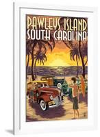 Pawleys Island, South Carolina - Woodies on Beach-Lantern Press-Framed Art Print