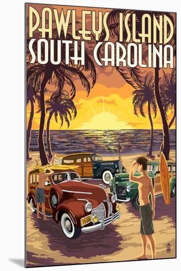 Pawleys Island, South Carolina - Woodies on Beach-Lantern Press-Mounted Art Print