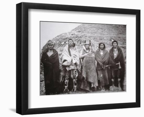 Pawnee People in Front of a Tribal Earth Lodge, C.1869 (B/W Photo)-William Henry Jackson-Framed Premium Giclee Print
