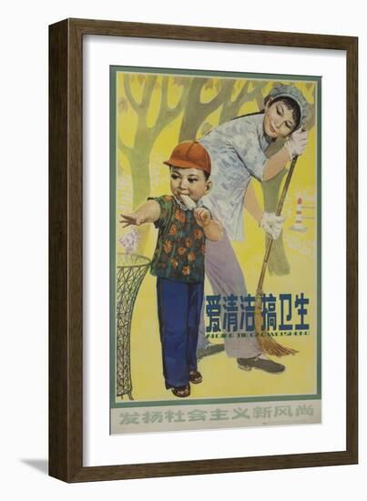 Pay Attention to Hygene, Chinese Cultural Revolution Putting-null-Framed Giclee Print