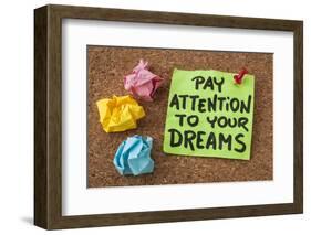 Pay Attention to Your Dreams - Motivation or Self Improvement Concept - Handwriting on Colorful Sti-PixelsAway-Framed Photographic Print