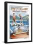 Payette Lake, McCall, Idaho - Water Skiing Scene-Lantern Press-Framed Art Print