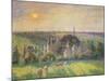 Paysage a Eragny: eglise et ferme d'Eragny. Landscape at Eragny, France. Oil on canvas (1895)-Camille Pissarro-Mounted Giclee Print