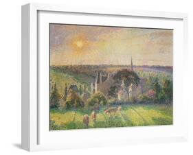 Paysage a Eragny: eglise et ferme d'Eragny. Landscape at Eragny, France. Oil on canvas (1895)-Camille Pissarro-Framed Giclee Print