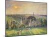 Paysage a Eragny: eglise et ferme d'Eragny. Landscape at Eragny, France. Oil on canvas (1895)-Camille Pissarro-Mounted Giclee Print