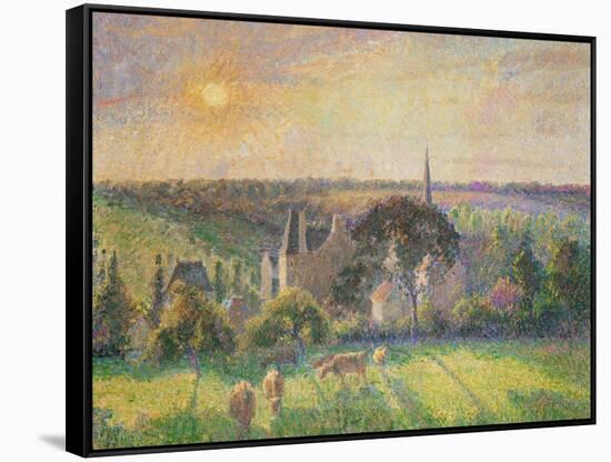 Paysage a Eragny: eglise et ferme d'Eragny. Landscape at Eragny, France. Oil on canvas (1895)-Camille Pissarro-Framed Stretched Canvas