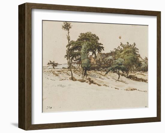 Paysage avec des chaumi?s sous les arbres-Jean-François Millet-Framed Giclee Print