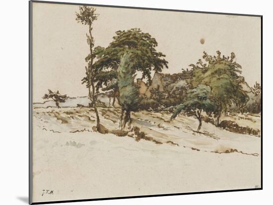 Paysage avec des chaumi?s sous les arbres-Jean-François Millet-Mounted Giclee Print