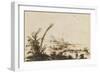 Paysage avec des figures sur le rivage et sur les barques-Guerchin Le-Framed Giclee Print