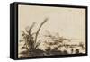 Paysage avec des figures sur le rivage et sur les barques-Guerchin Le-Framed Stretched Canvas