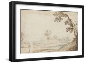 Paysage avec un arbre à droite et un mur à gauche-Cristofano Allori-Framed Giclee Print