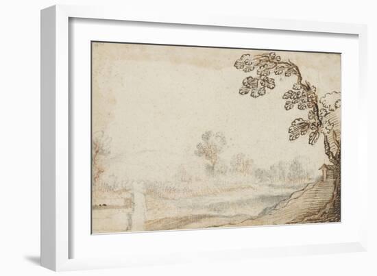 Paysage avec un arbre à droite et un mur à gauche-Cristofano Allori-Framed Giclee Print