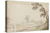 Paysage avec un arbre à droite et un mur à gauche-Cristofano Allori-Stretched Canvas
