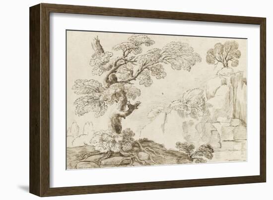 Paysage avec un arbre aux racines découvertes dominant une gorge-Guerchin Le-Framed Giclee Print