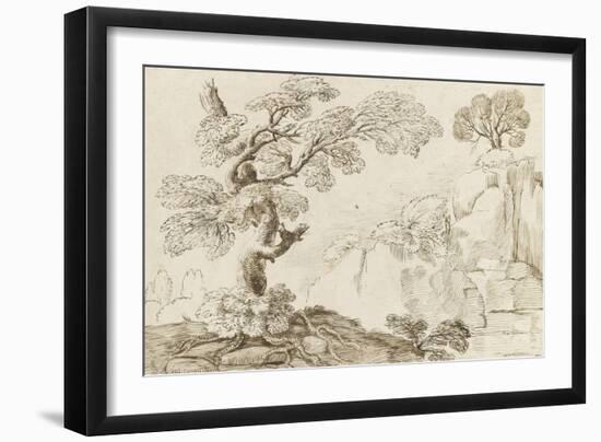 Paysage avec un arbre aux racines découvertes dominant une gorge-Guerchin Le-Framed Giclee Print