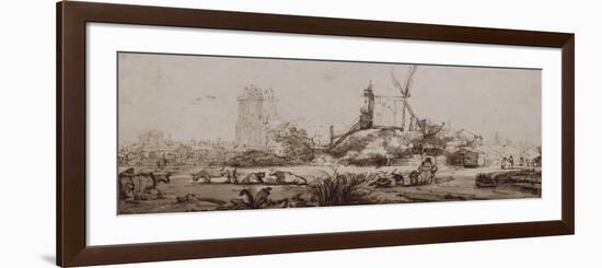 Paysage avec un moulin au centre-Rembrandt van Rijn-Framed Giclee Print