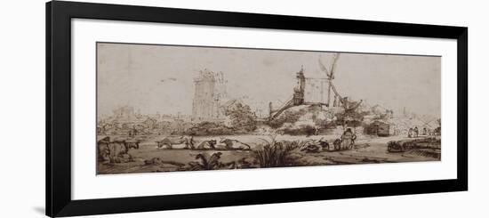 Paysage avec un moulin au centre-Rembrandt van Rijn-Framed Giclee Print