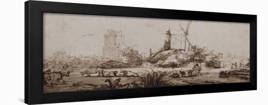 Paysage avec un moulin au centre-Rembrandt van Rijn-Framed Giclee Print