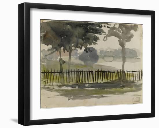 Paysage de la campagne anglaise avec trois arbres et une clôture-Eugene Delacroix-Framed Giclee Print