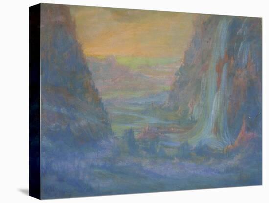 Paysage de montagne avec cascade au soleil couchant-François Garas-Stretched Canvas