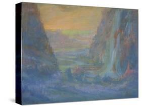 Paysage de montagne avec cascade au soleil couchant-François Garas-Stretched Canvas