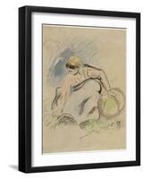 Paysanne accroupie vue de face tenant un panier de la main gauche-Camille Pissarro-Framed Giclee Print