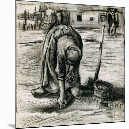 Paysanne Plantant Des Pommes De Terre  (Peasant Woman Planting Potatoes) Dessin De Vincent Van Gog-Vincent van Gogh-Mounted Giclee Print