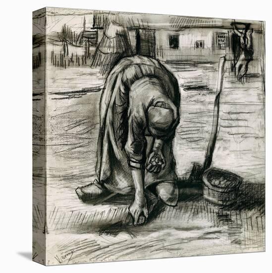 Paysanne Plantant Des Pommes De Terre  (Peasant Woman Planting Potatoes) Dessin De Vincent Van Gog-Vincent van Gogh-Stretched Canvas