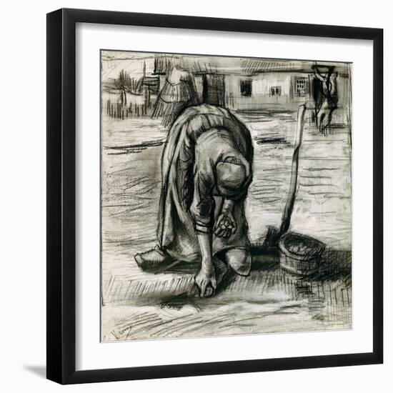 Paysanne Plantant Des Pommes De Terre  (Peasant Woman Planting Potatoes) Dessin De Vincent Van Gog-Vincent van Gogh-Framed Giclee Print