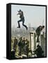 Peace Activist Leaps over Israeli Border Police Trying to Prevent Demolition of House, Jerusalem-null-Framed Stretched Canvas