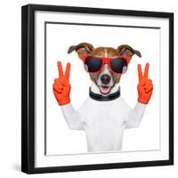 Peace And Victory Fingers Dog-Javier Brosch-Framed Photographic Print