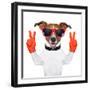 Peace And Victory Fingers Dog-Javier Brosch-Framed Photographic Print