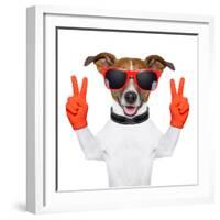 Peace And Victory Fingers Dog-Javier Brosch-Framed Photographic Print