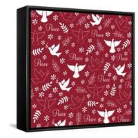 Peace Doves on Red-Elizabeth Caldwell-Framed Stretched Canvas