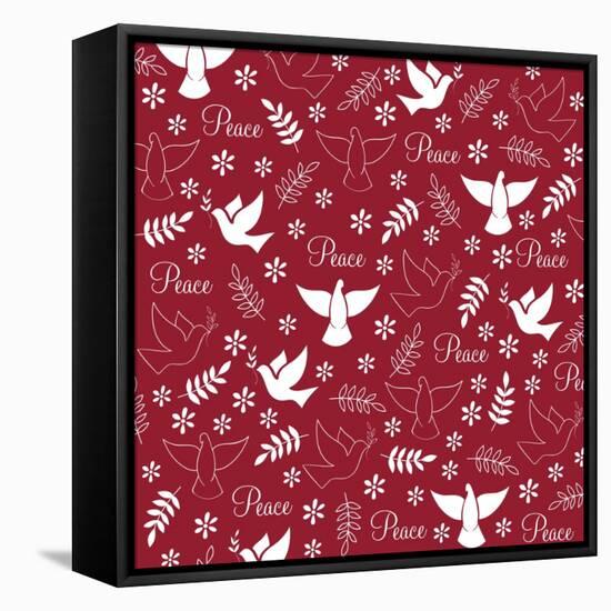 Peace Doves on Red-Elizabeth Caldwell-Framed Stretched Canvas