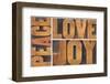 Peace, Love and Joy Typography Abstract-PixelsAway-Framed Photographic Print