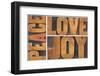 Peace, Love and Joy Typography Abstract-PixelsAway-Framed Photographic Print